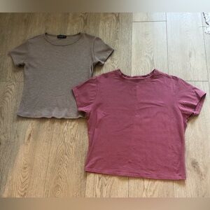 2 Short Sleeve Women’s T-Shirts colors Taupe & Mauve Pink size XL Boutique Brand